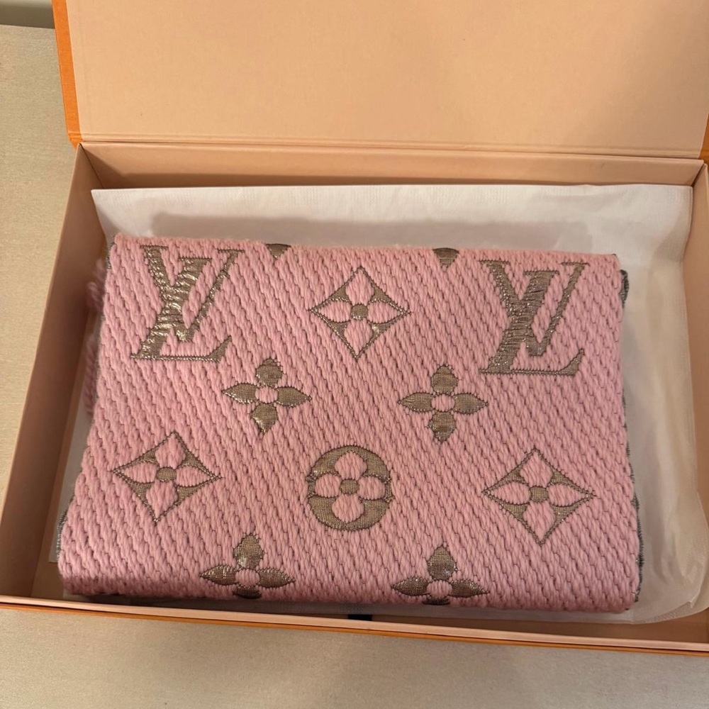 Louis Vuitton Pink and Gold Monogram Scarf